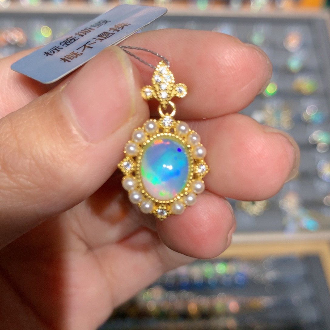 银S925镶嵌欧泊欧泊吊坠y