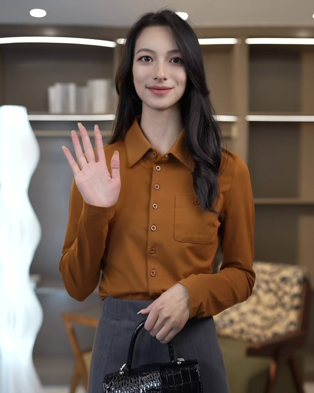 {专柜正品}商场同款2025新款莫代尔通勤简约长袖衬衫上衣1300820