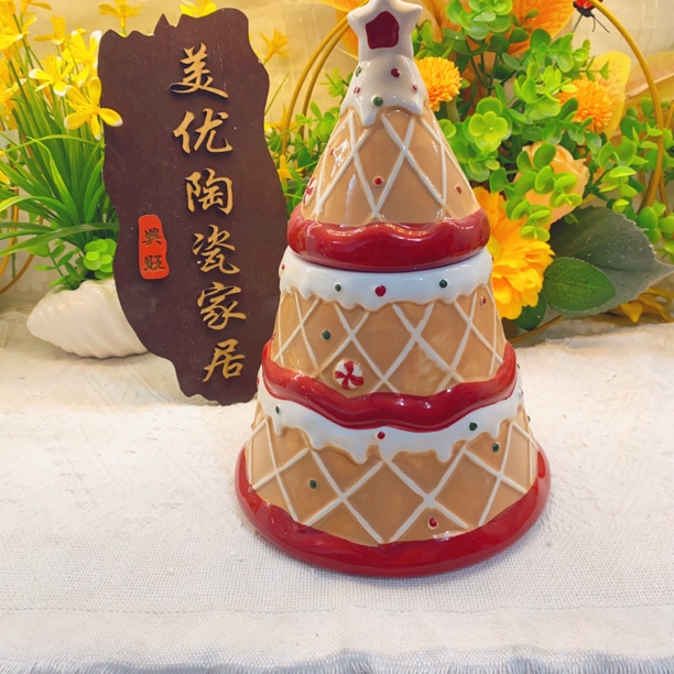 创意陶瓷摆件姜饼罐子糖果罐收纳罐饼干罐子圣诞树圣诞节造景