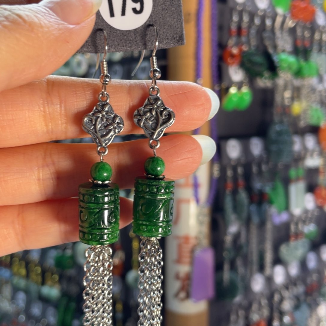 银S925镶嵌翡翠耳饰179