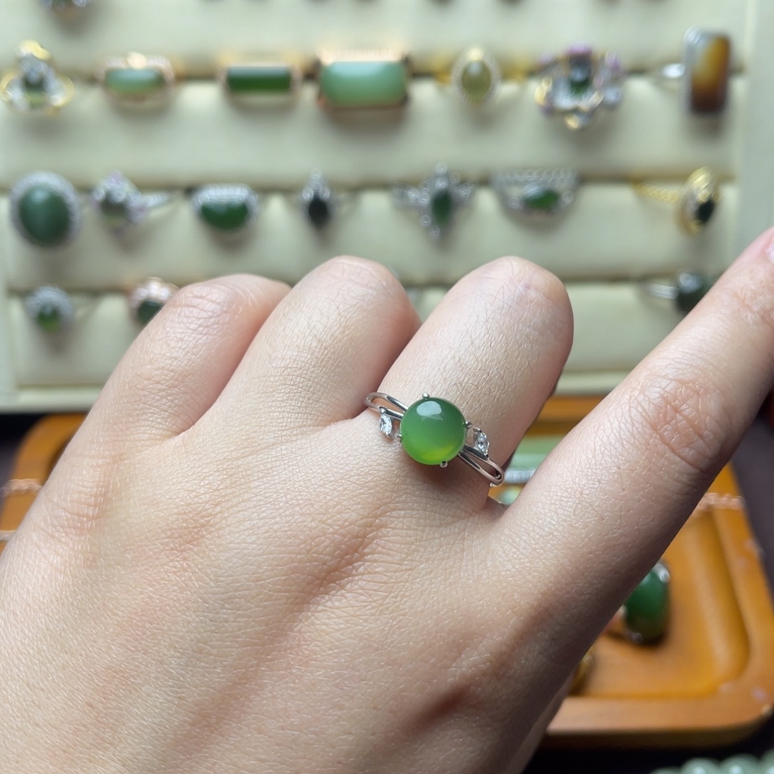 和田玉（碧玉）银S925镶嵌戒指