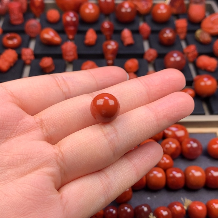 等***灯南红玛瑙未镶嵌圆珠单珠12.6MM