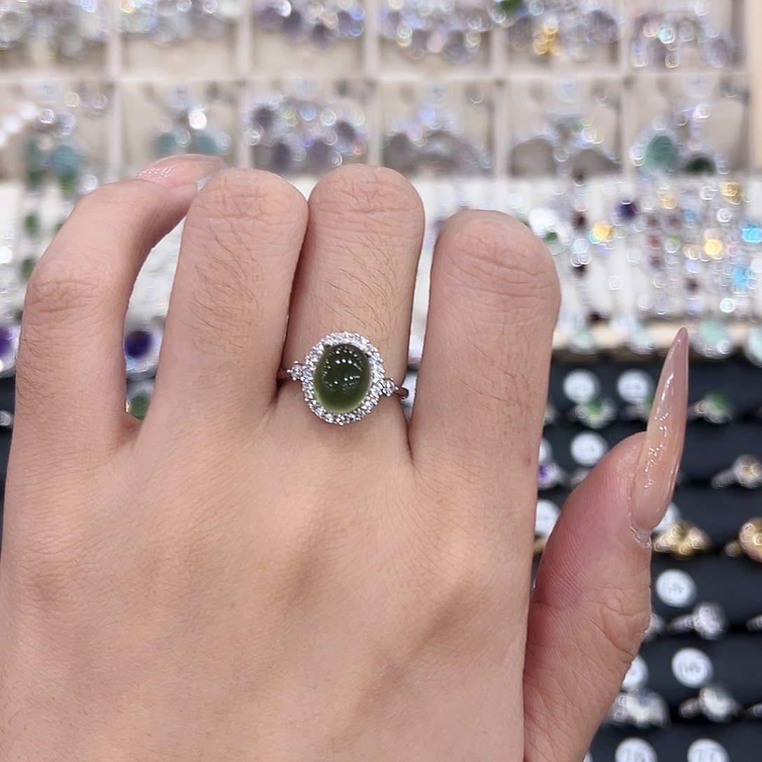 岫玉银S925镶嵌戒指