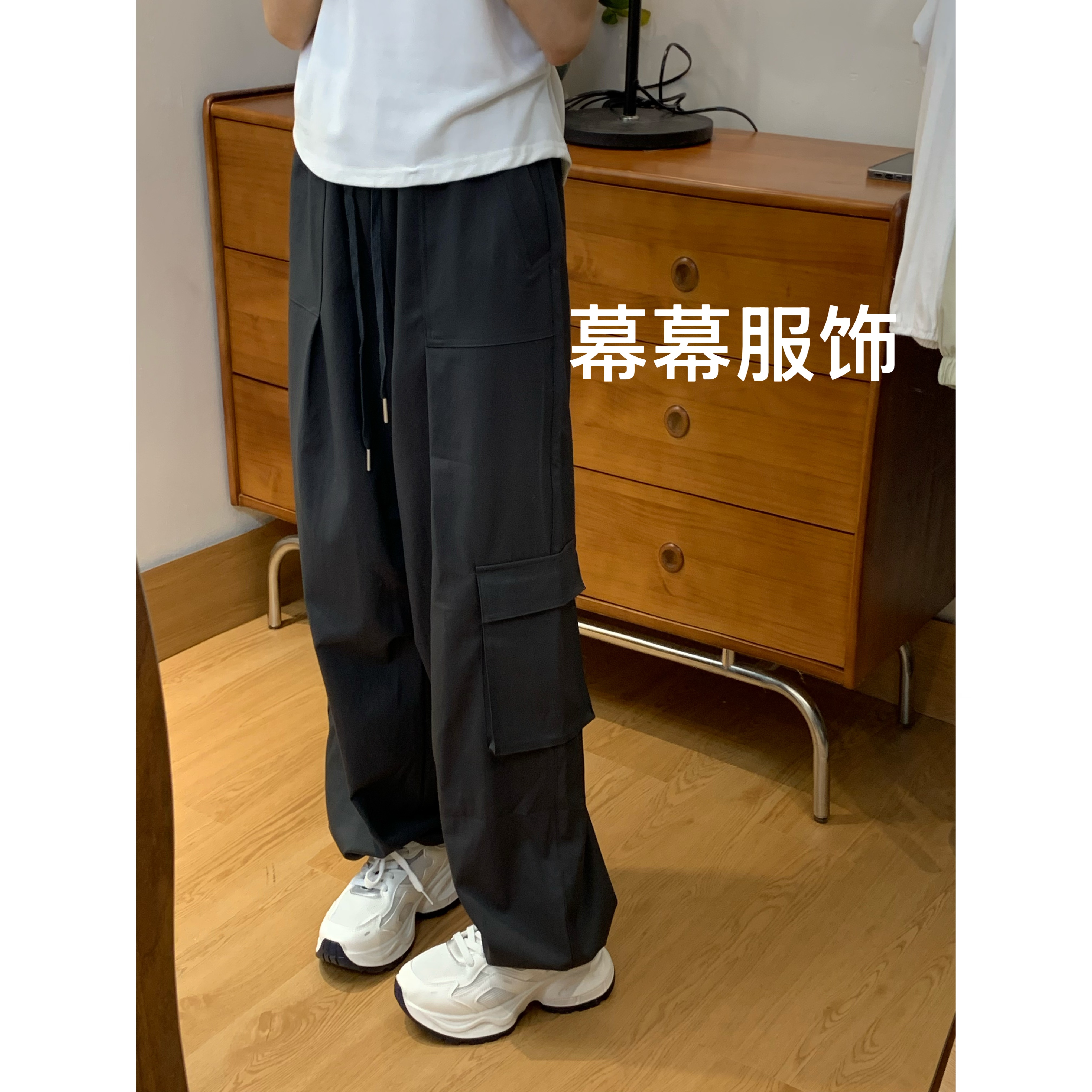 540工装风休闲长裤女2025早春新款韩版高腰显瘦宽松抽绳阔腿裤