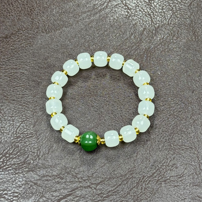 S1378白琉璃桶珠单圈精美手串无礼盒