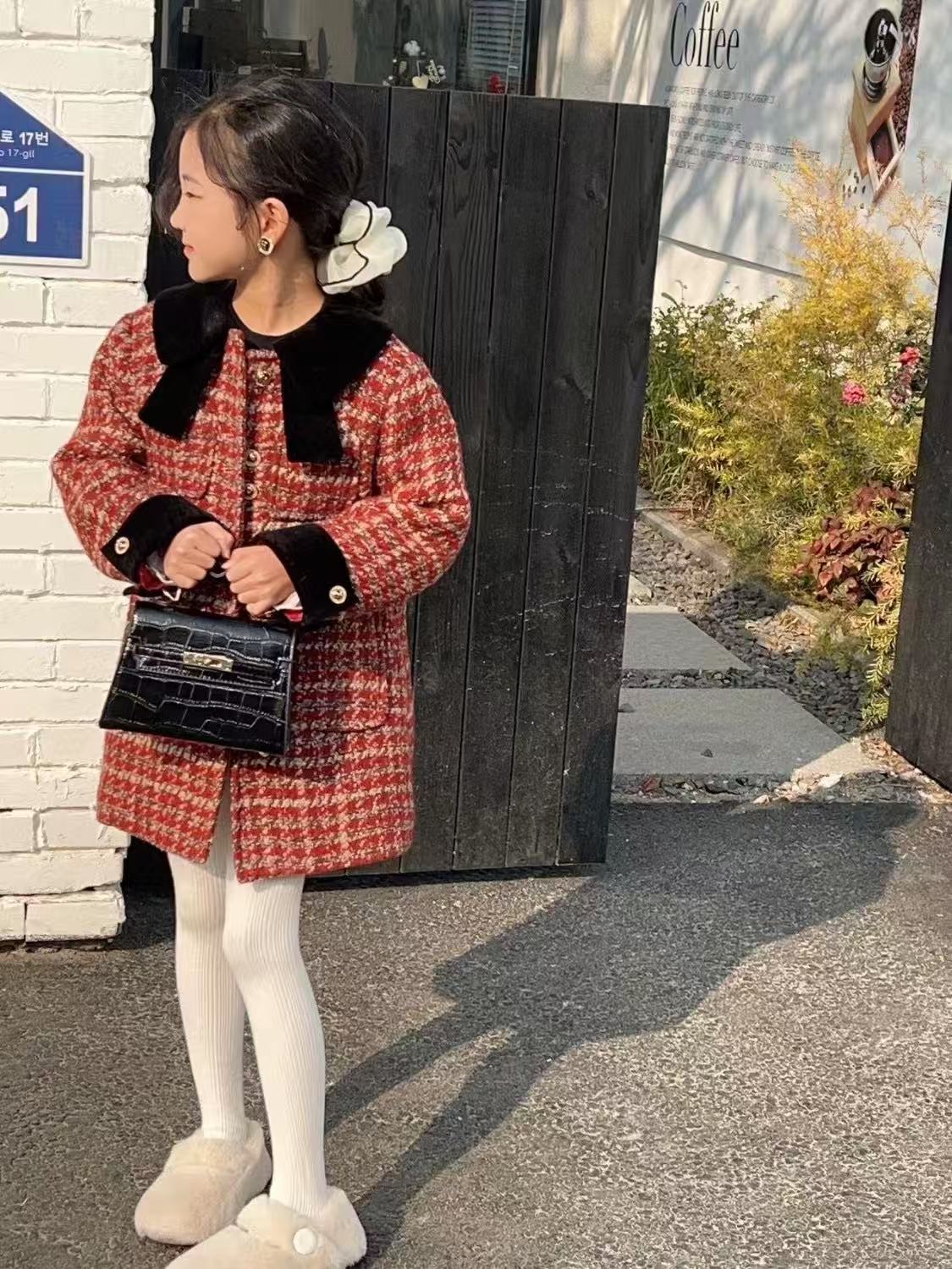 【拉萨发货】女童小香风中长款大衣加棉