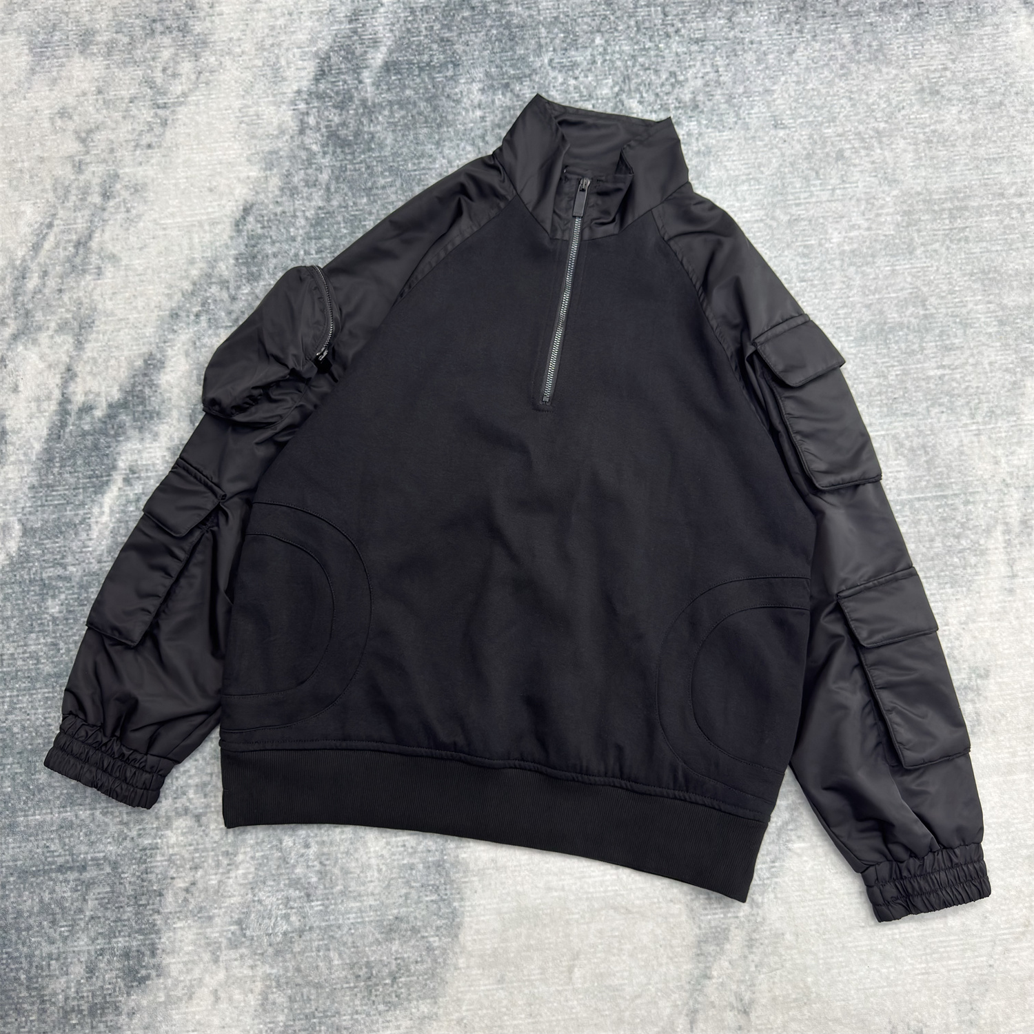 【工装机能--立领拉链】美式男女生插肩袖卫衣休闲运动黑色简约风