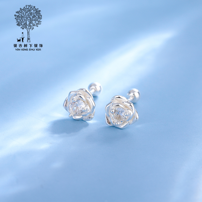 足银耳饰  999纯银花朵耳钉女网红款正品100%纯银小巧养耳洞耳环