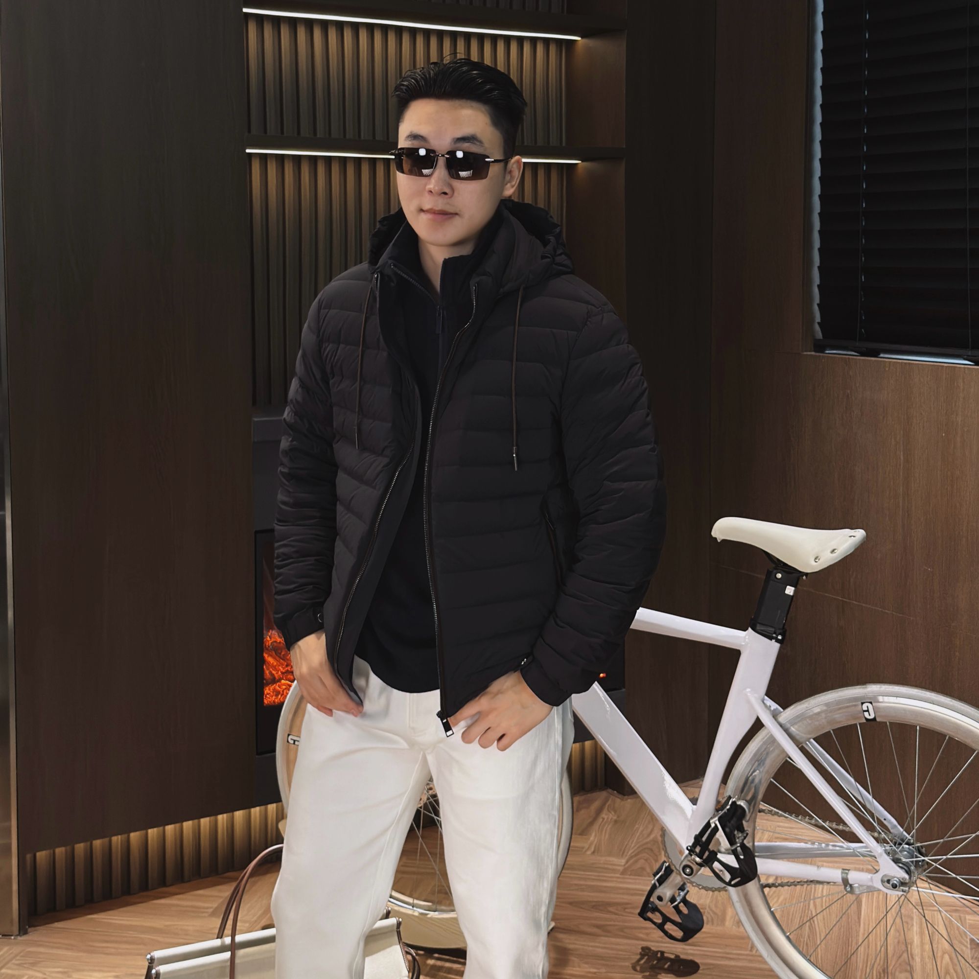 【GGG】意大利战斧 男士可拆帽胎牛皮拼接商务休闲羽绒服夹克外套
