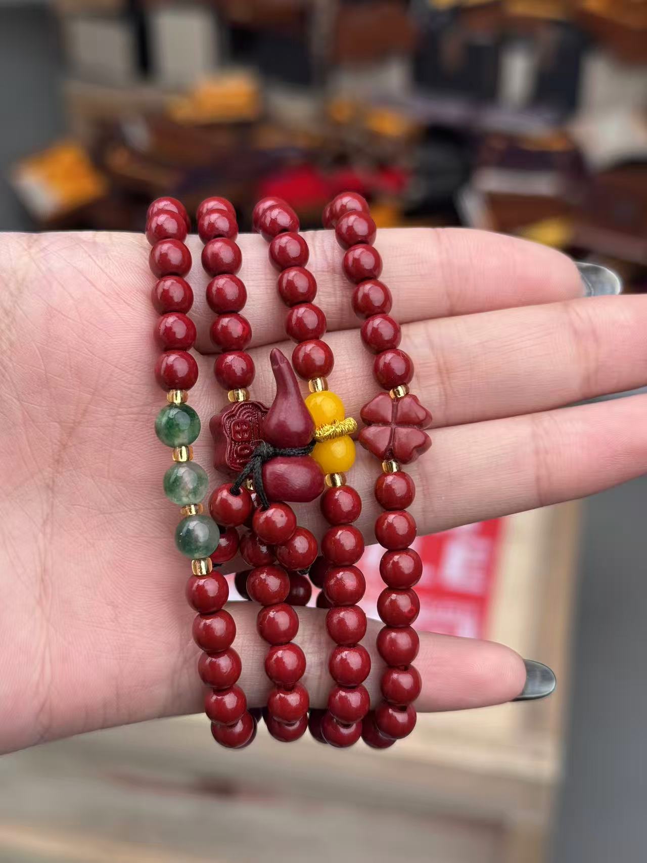 含辰砂工艺品S0989 朱砂多圈手串无礼盒