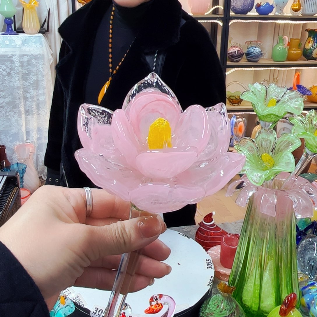 粉荷花瑕福利家悦琉璃工艺品