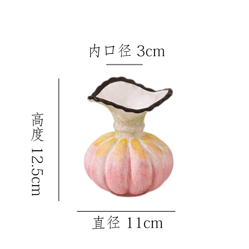 【粉橙黛绿-花瓣福袋小号】无孔水培桌面陶瓷花瓶干花鲜花