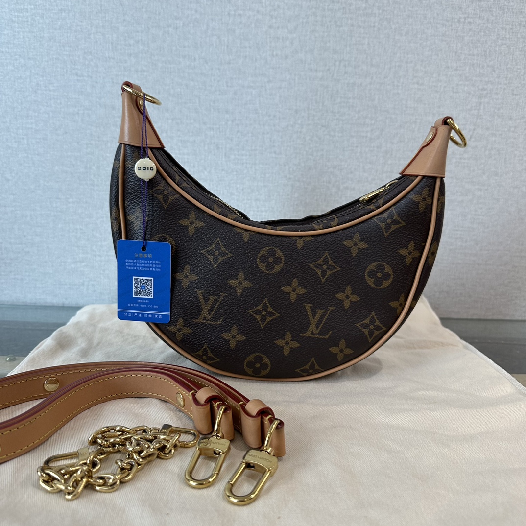 95新 LV 路易威登10op经典老花单肩链条腋下月亮包 51331