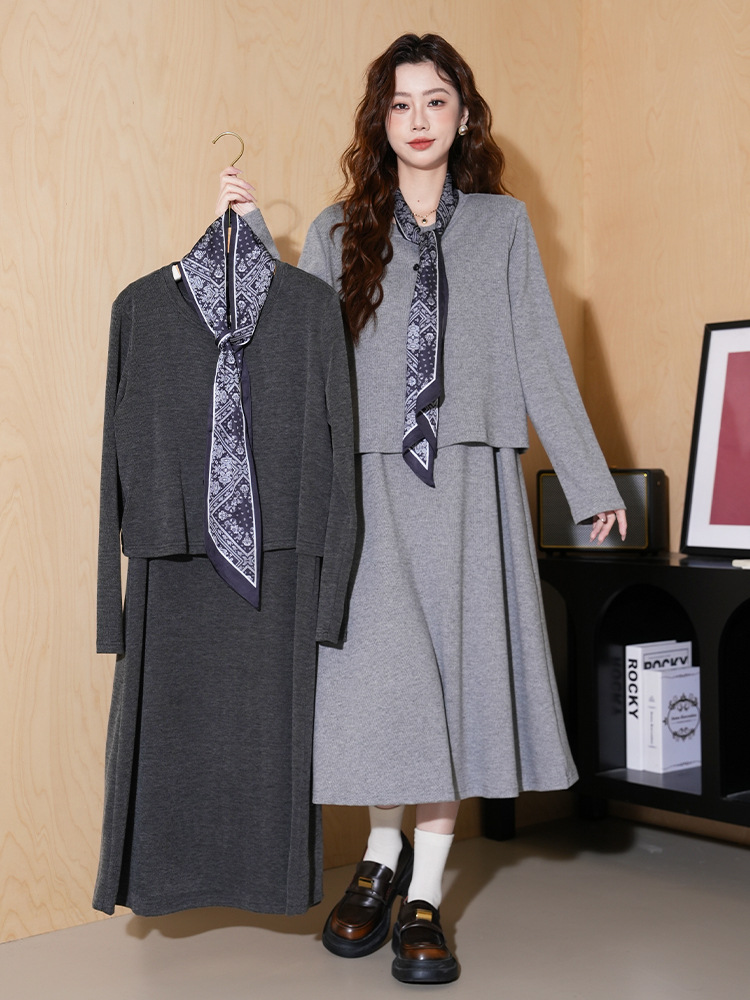 【实体店爆款】孕妇装春季套装连衣裙高级感大码连衣裙显瘦套装裙