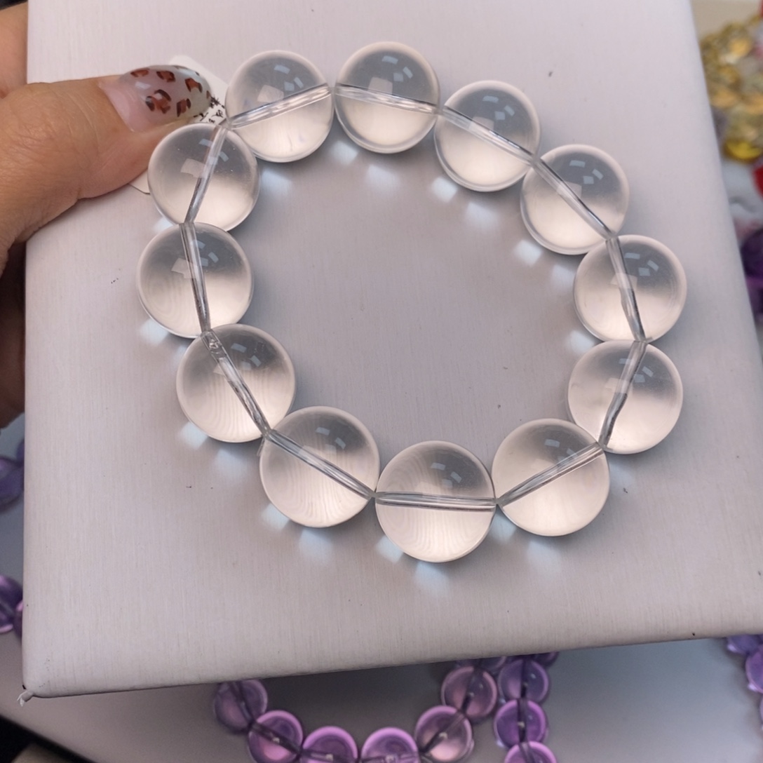 幸***8未镶嵌水晶手串双a全净钻白水17.7克6 B64