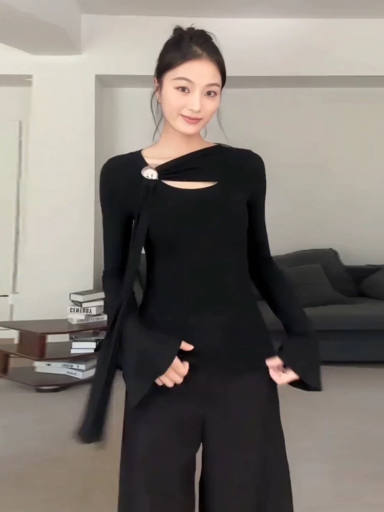 内搭针织耐磨气质长袖修身带飘带T恤#20767（飘带长度以直播为准）