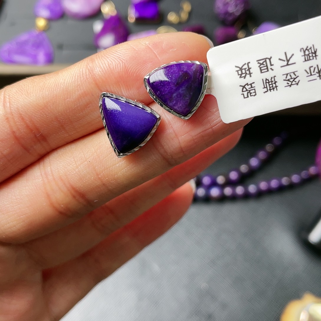 苏纪石（舒俱来）耳环银S925镶嵌