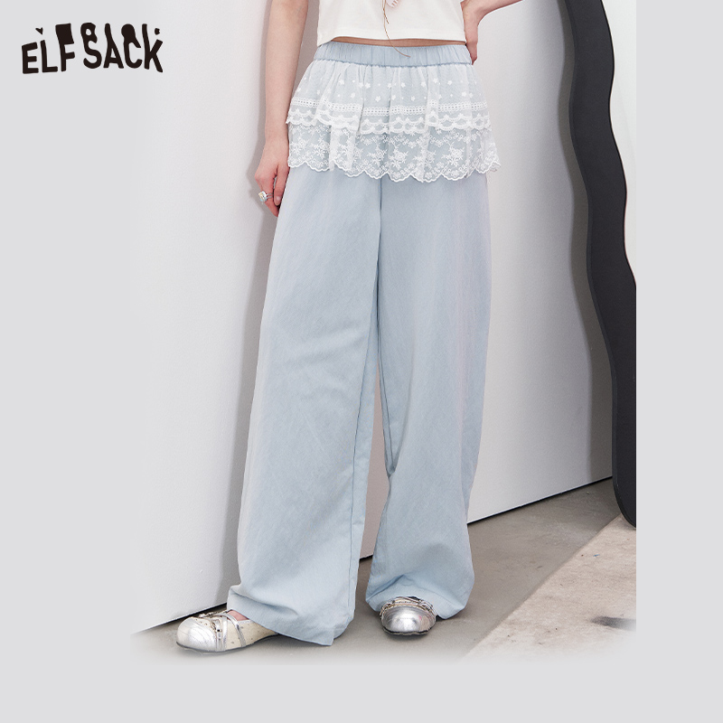 0024【金拐子】妖精的口袋蕾丝屁帘设计休闲裤2025春季新款宽松阔