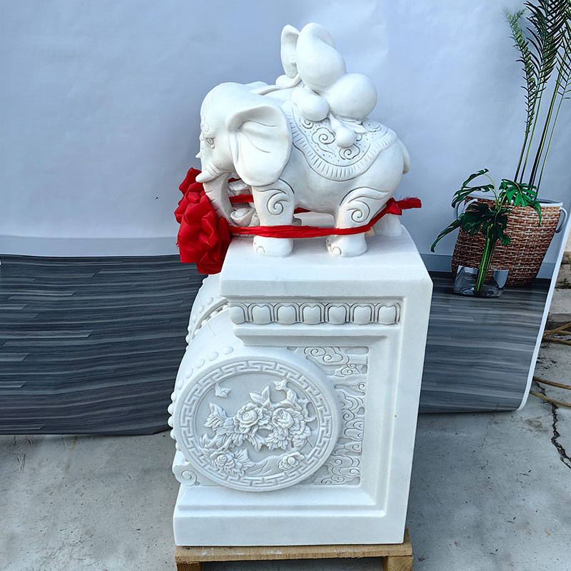 石雕小象门墩抱鼓石一对天然汉白玉雕刻石墩家用门口公司户外摆件