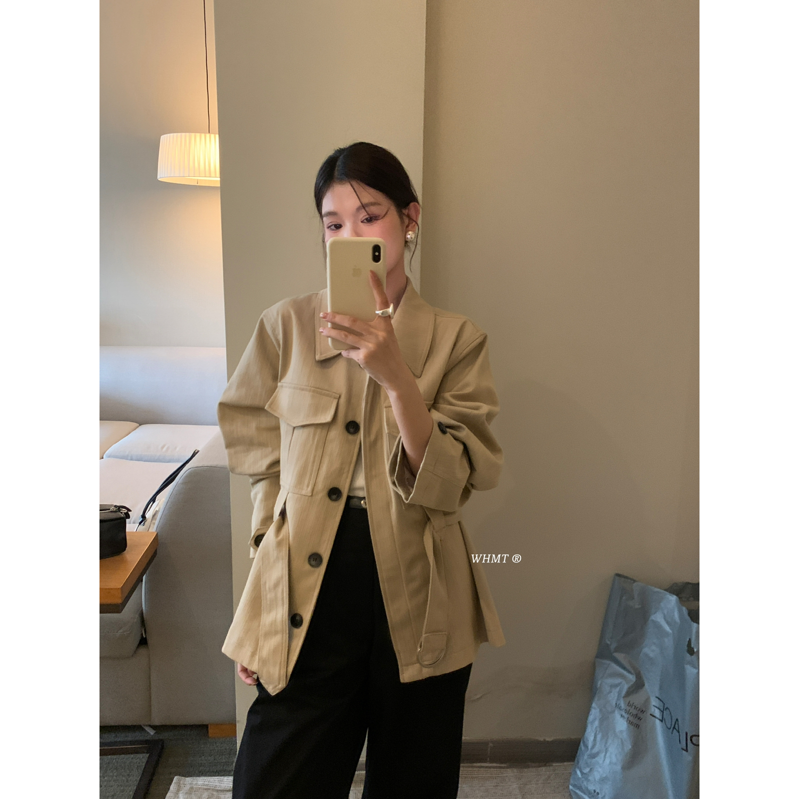 RS.WHMT-新钱风复古翻领单排扣修身显瘦短外套(配腰带)Q1265短款