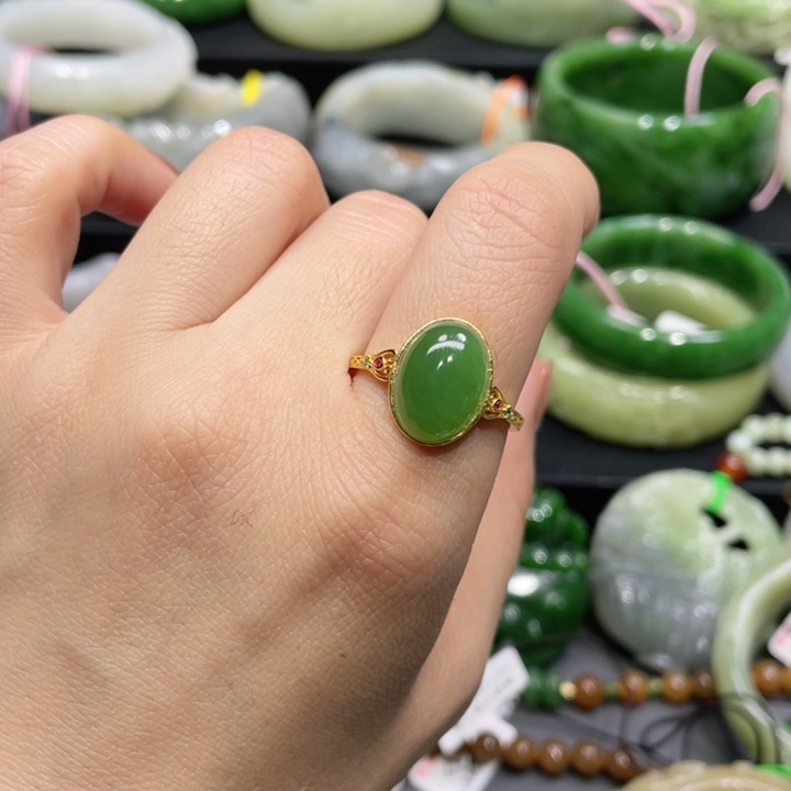 和田玉戒指银S925镶嵌