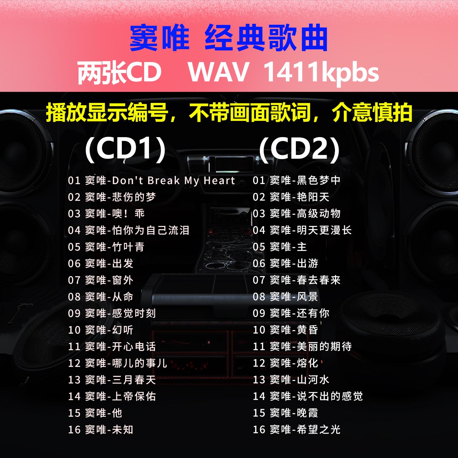 窦唯【2张CD】经典32首 碟片CD光盘 出道成名曲 WAV无损音质1575