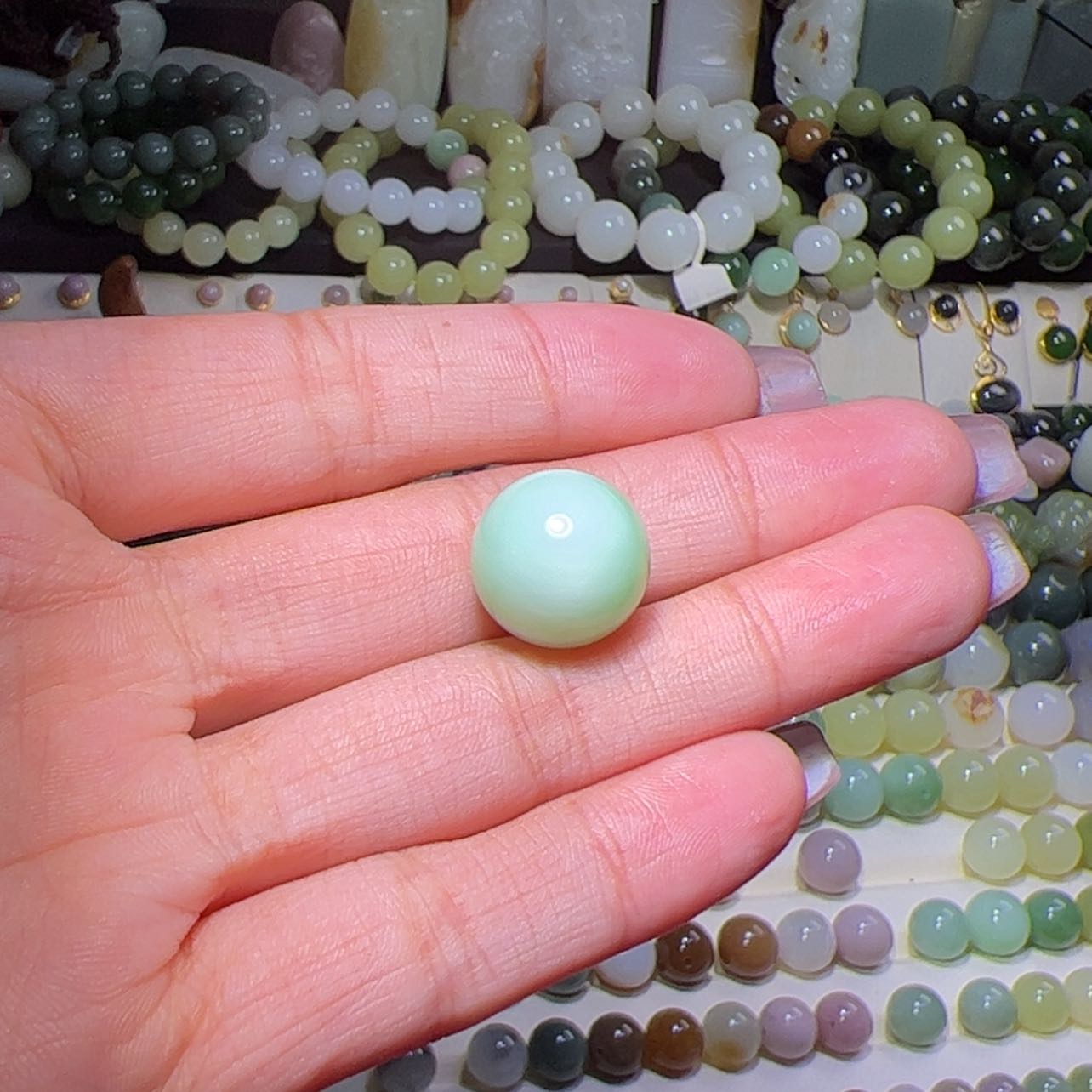 【闪购商品】和田玉单珠未镶嵌薄荷绿14mm