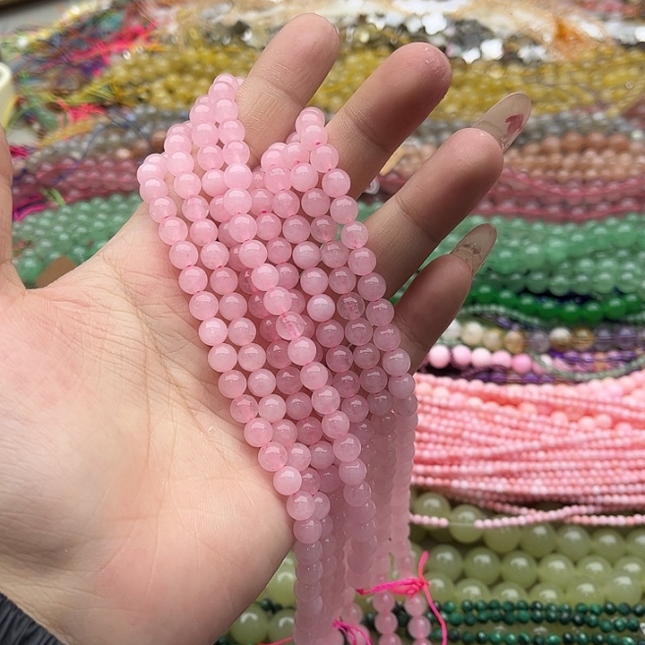 玛瑙/玉髓珠宝半成品未镶嵌2条6mm左右粉晶