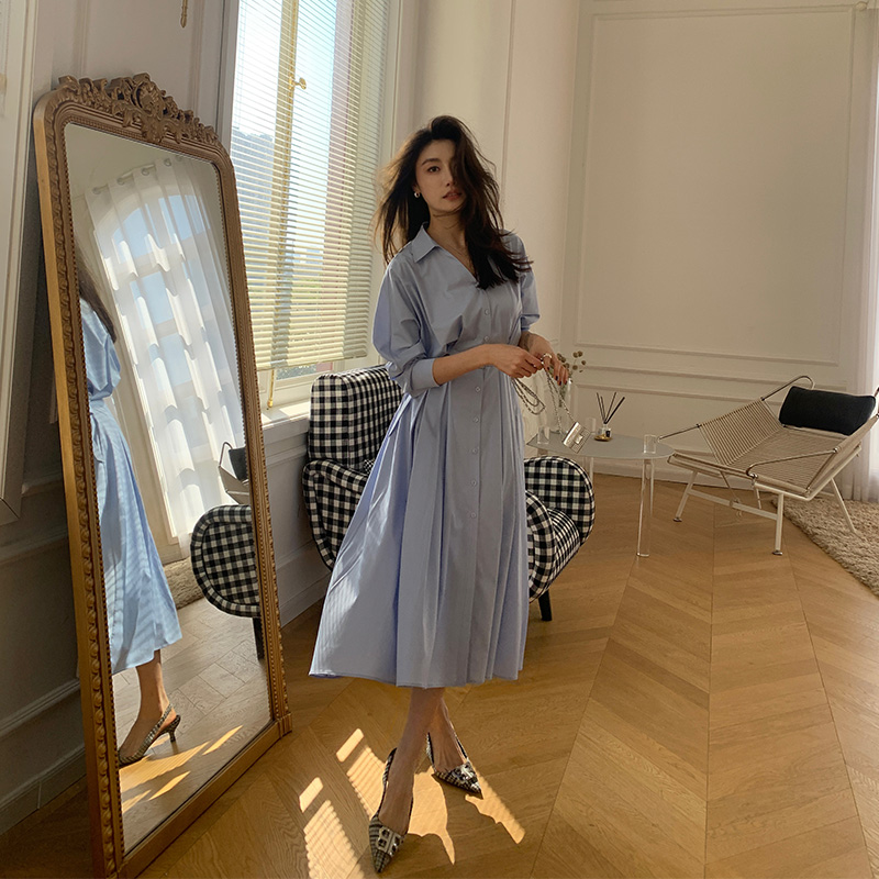 【ALONE SAVOR】假日情书通勤法式长袖收腰面试气质长连衣裙3028