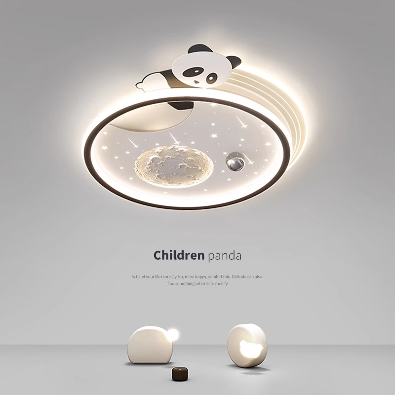 护眼全光谱儿童房灯现代简约奶油风创意卡通小熊猫主卧室吸顶具