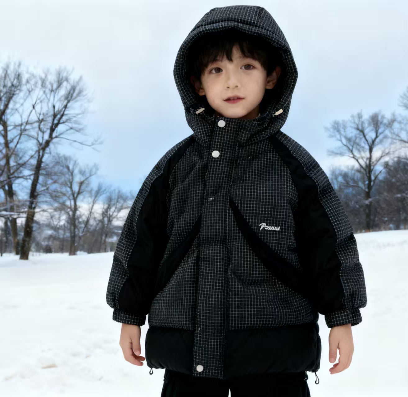 0061黑色拼色带帽外套中童秋冬GYD