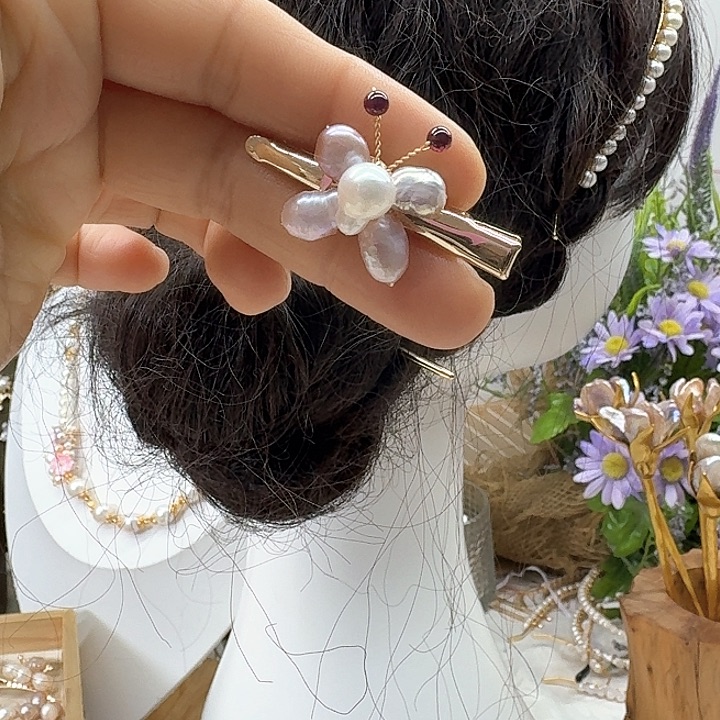 淡水珍珠发饰银S925镶嵌