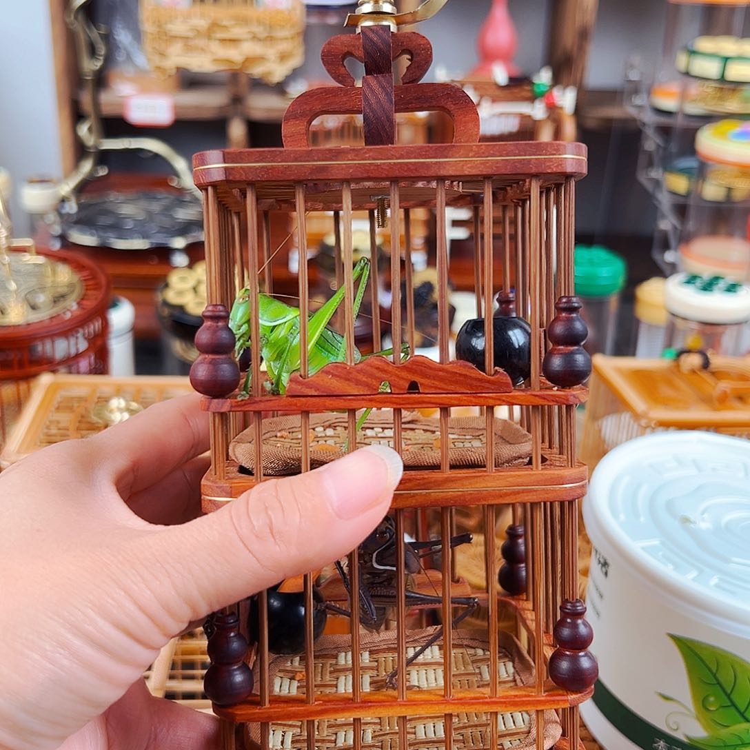 木福利款双层蝈蝈笼➕木罐➕翡翠绿铁皮各一个