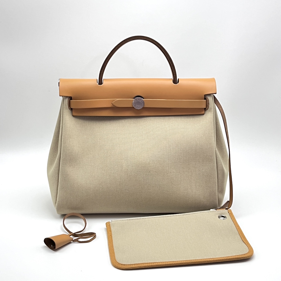 95新 Hermes/爱马仕 帆布拼皮 herbag31子母手提单肩斜挎包 73106