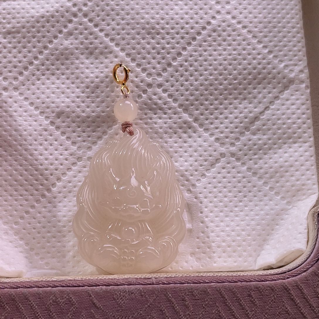 吊坠(不含链)18K金镶嵌和田玉嗯*藕粉凤九