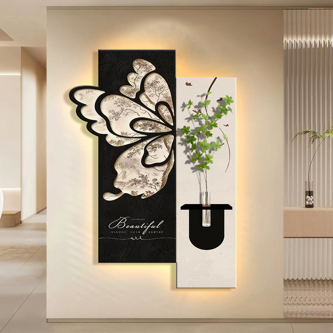 DE-072中古风玄关带灯装饰画走廊尽头入户玄关高级感挂画捡漏1