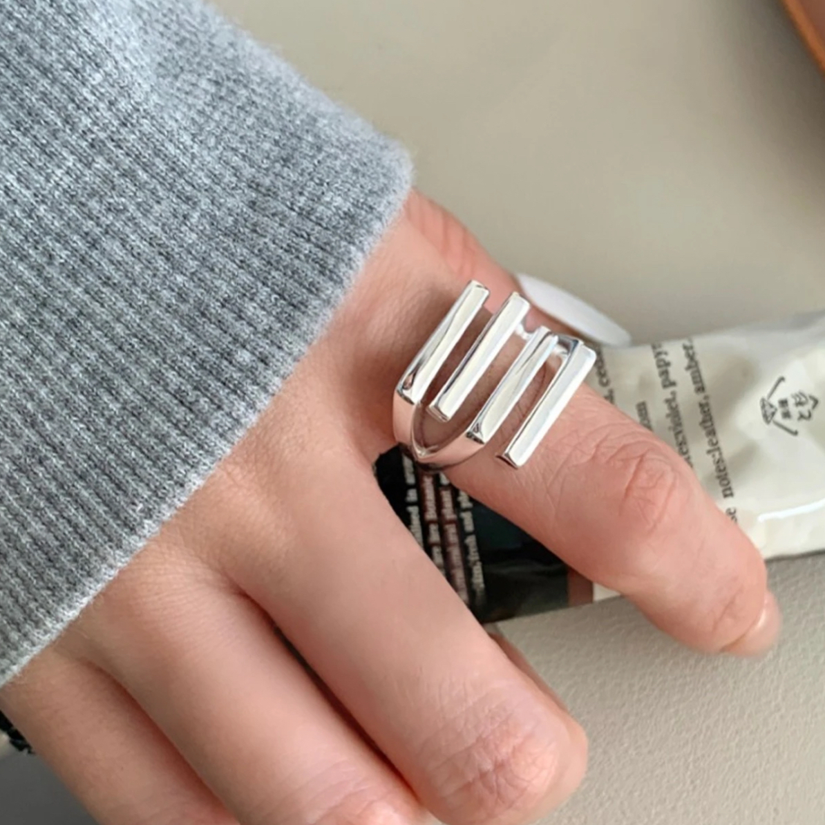 925银戒指 复古银戒指女韩版潮时尚链条滴釉双层戒子百搭个性指环