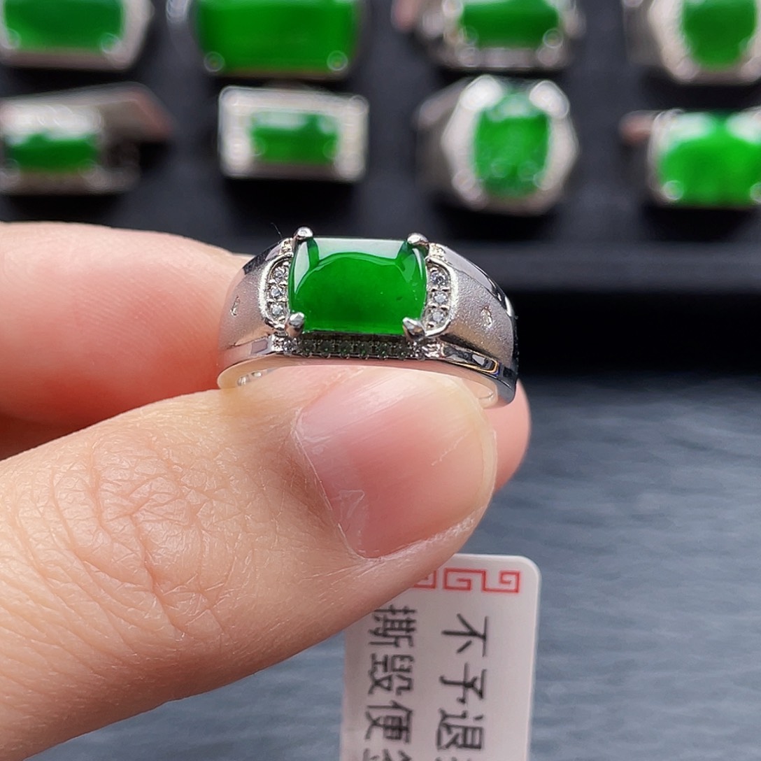 翡翠戒指银S925镶嵌天然a货翡翠3018