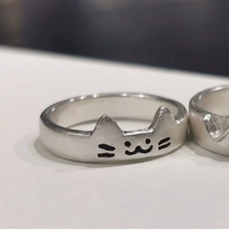 戒指小猫和小狗可情侣对戒叠加可爱送女友指环简约百搭