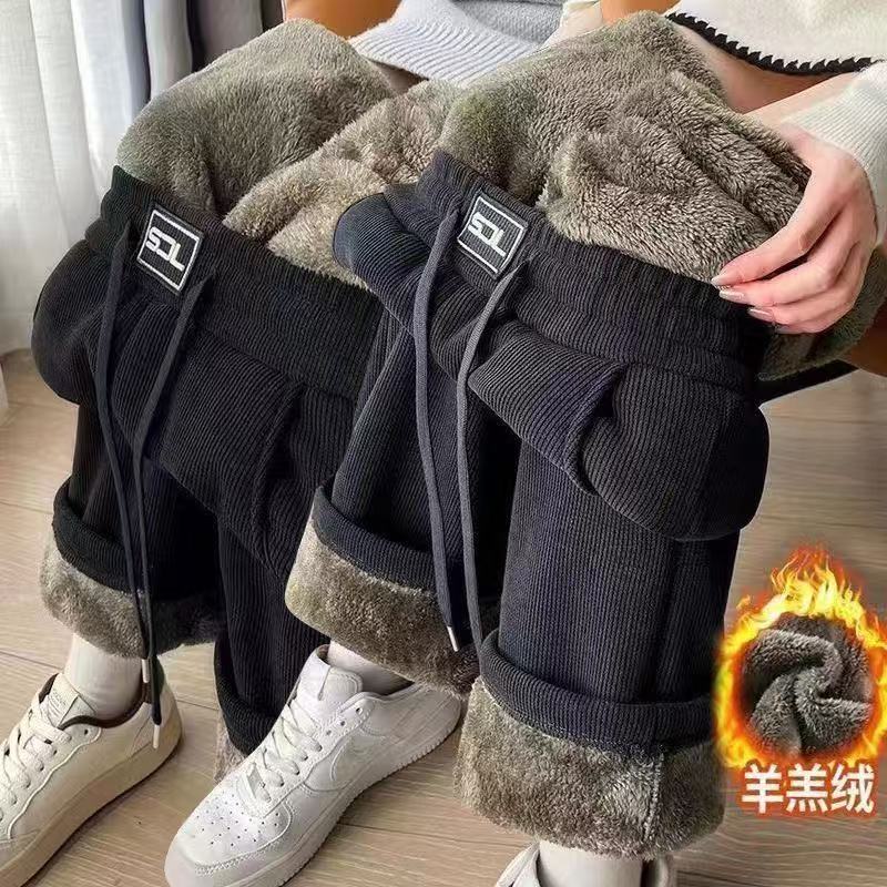 2025款百搭羊羔绒加绒加厚加厚新款宽松毛裤时尚百搭阔腿裤休闲裤