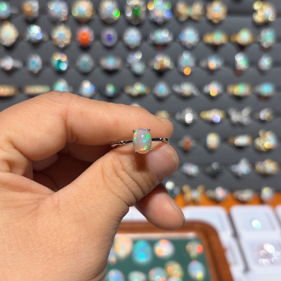 海蓝宝石戒圈银S925镶嵌戒指