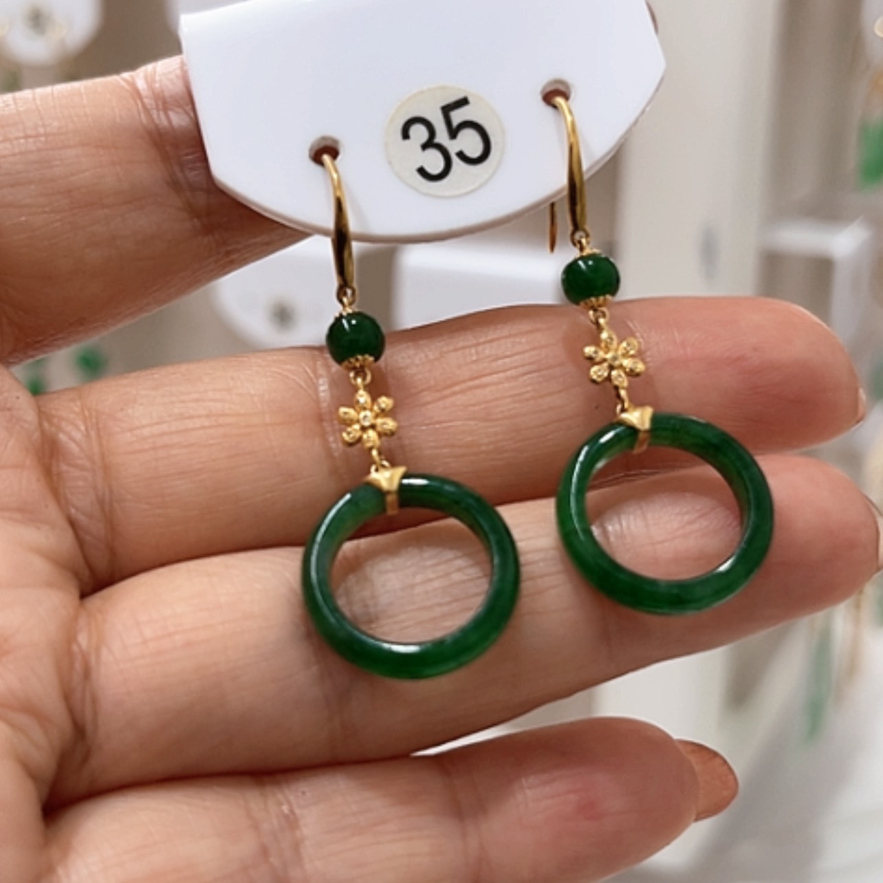 【闪购商品】翡翠耳饰18K金镶嵌翡翠耳坠