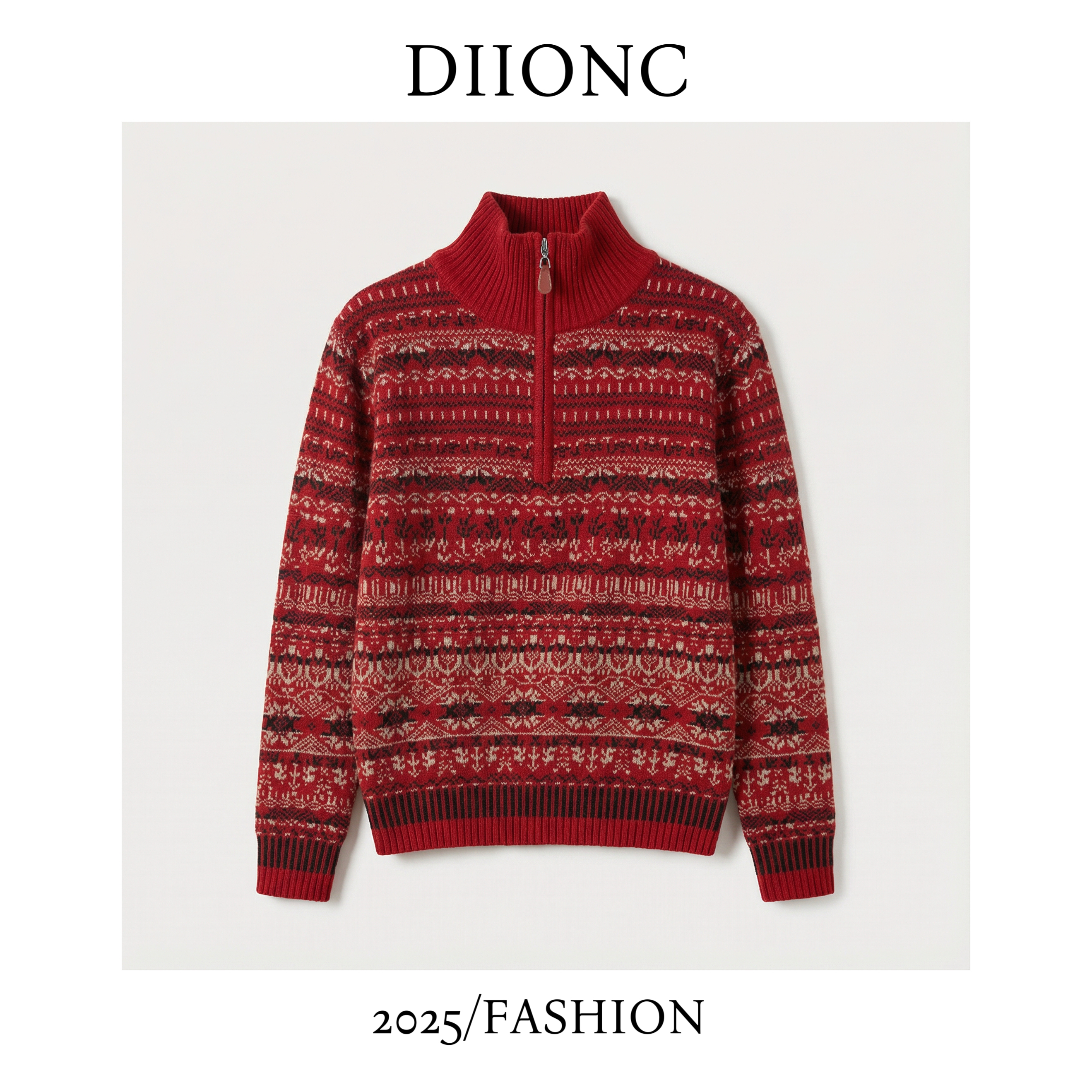 欧货［海岛之恋 ］复古提花费尔岛  暖软糯 ″ 半翻领拉链毛衣A680