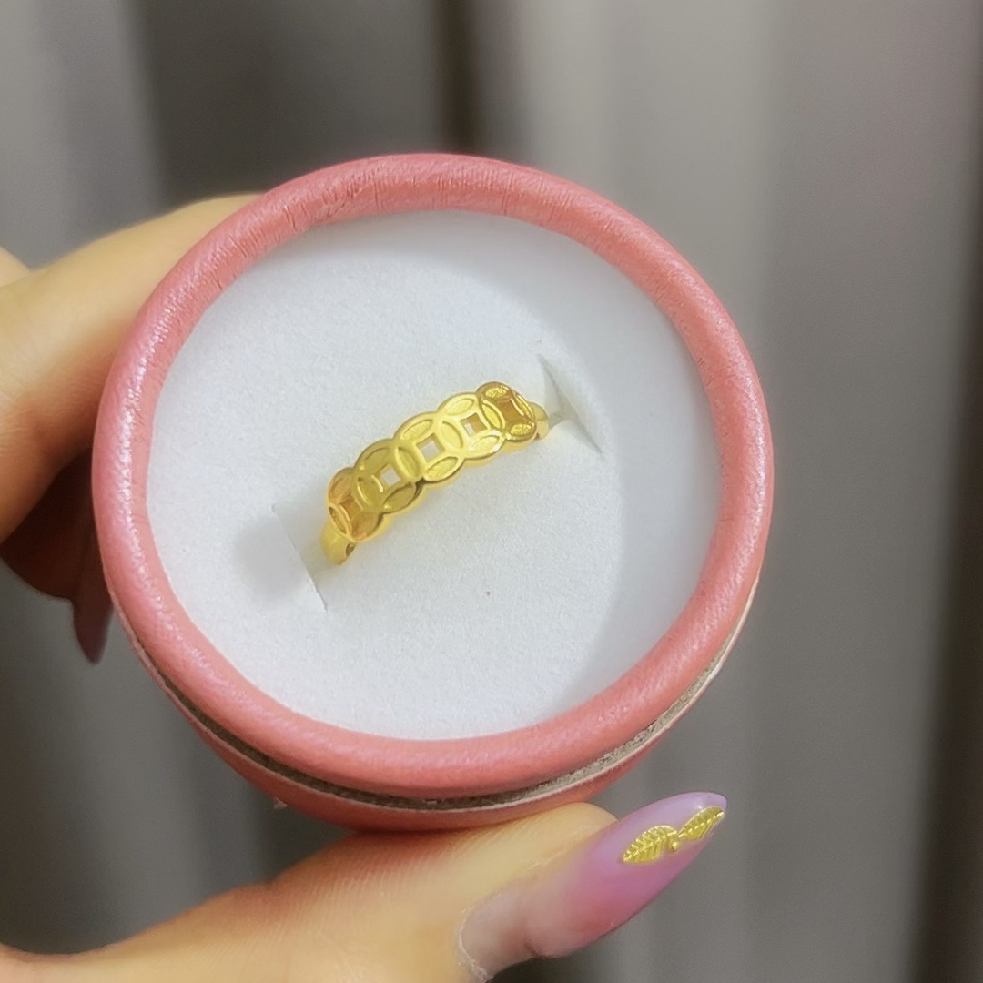 铜合金戒指 精工铜钱活口戒指 好运纳福