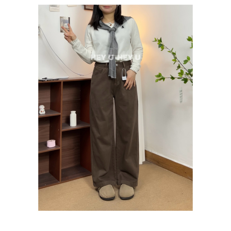 【枫叶】小个子棕色牛仔裤女高腰显瘦直筒裤