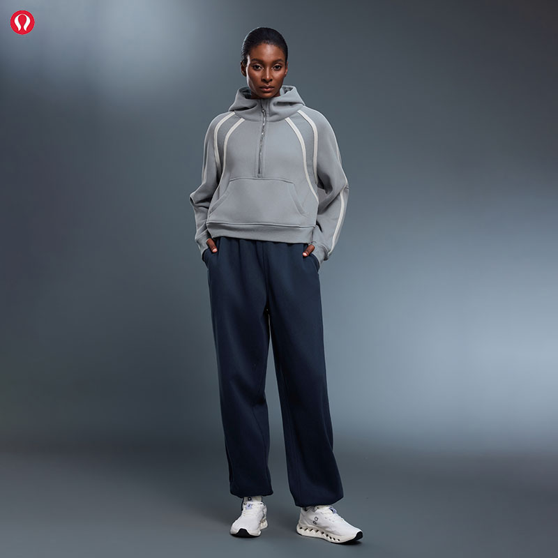 露露首领加绒休闲秋冬新款宽松直筒运动长裤女士保暖抽绳束脚卫裤