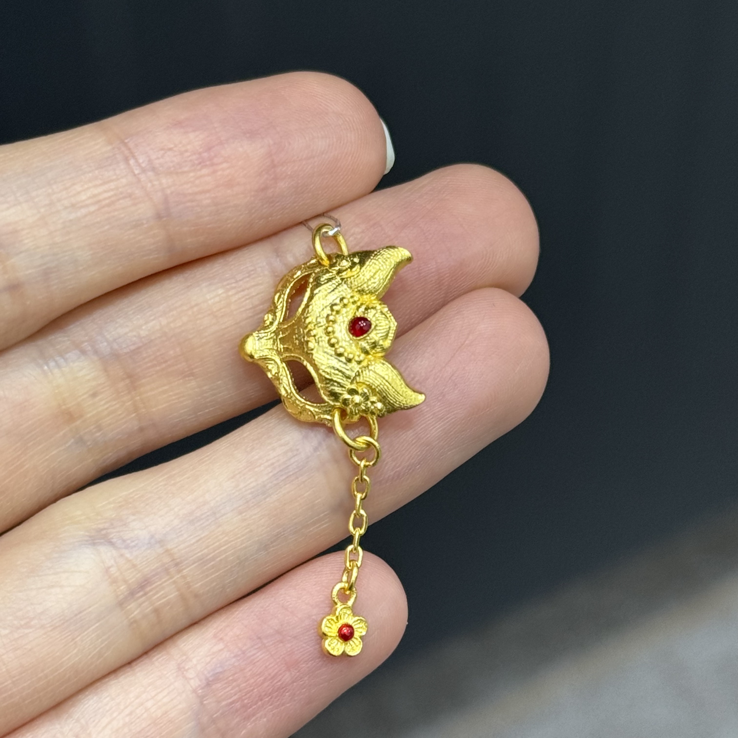 烧蓝狐狸面具吊坠 足金999 总重出