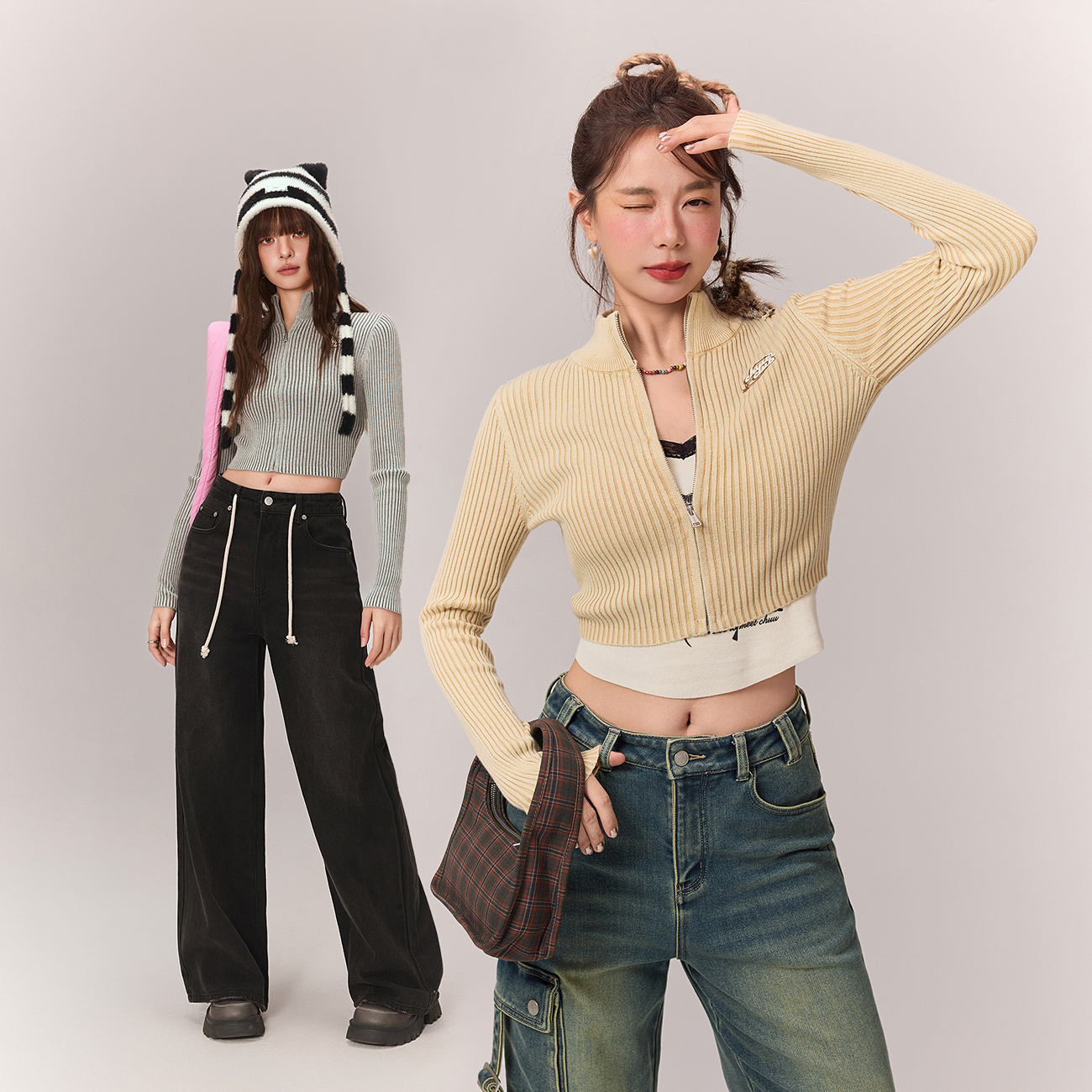 【毛晓彤同款】CHUU冬季女装字母刺绣设计美式学院风立领韩系针织衫