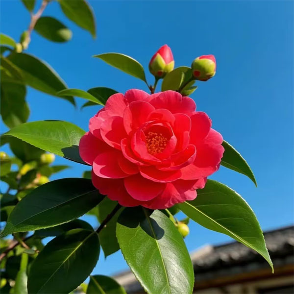 茶梅盆栽带花苞原土发货室内外好养花卉绿植