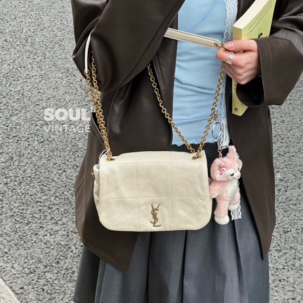 95新 YSL/圣罗兰 Ysl 奶白色 羊皮 Jamie4.3mini单肩包/696472745